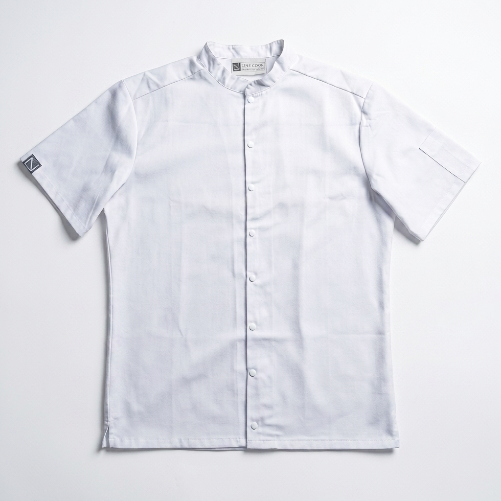 LINE COOK Short-Sleeve Snap Chef Shirt — White - Image 3