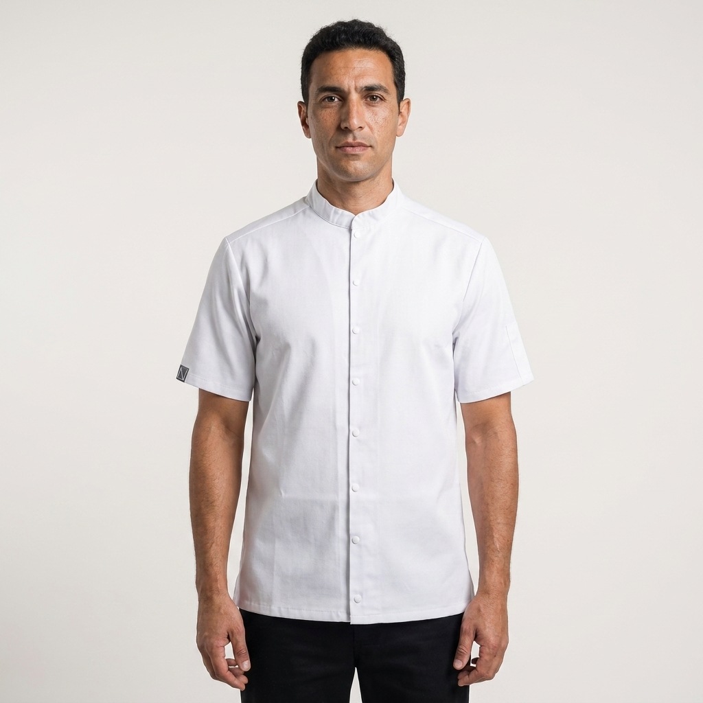 LINE COOK Short-Sleeve Snap Chef Shirt — White - Image 2